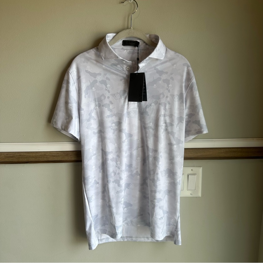 G/FORE Golf Polo Mapped Icon Skull Camo Tech AOP Performance Snow​
